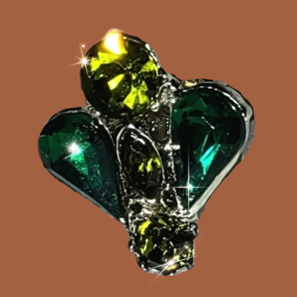 Vintage Emerald Green & Chartreuse Rhinestone Glass Fly Ring